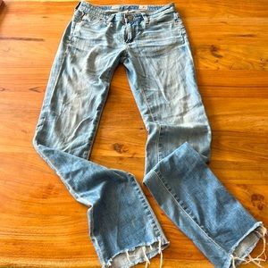 AG vintage distressed straight leg low rise denim